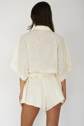 Daytona Beach Button-Up Romper Embroidered Beige